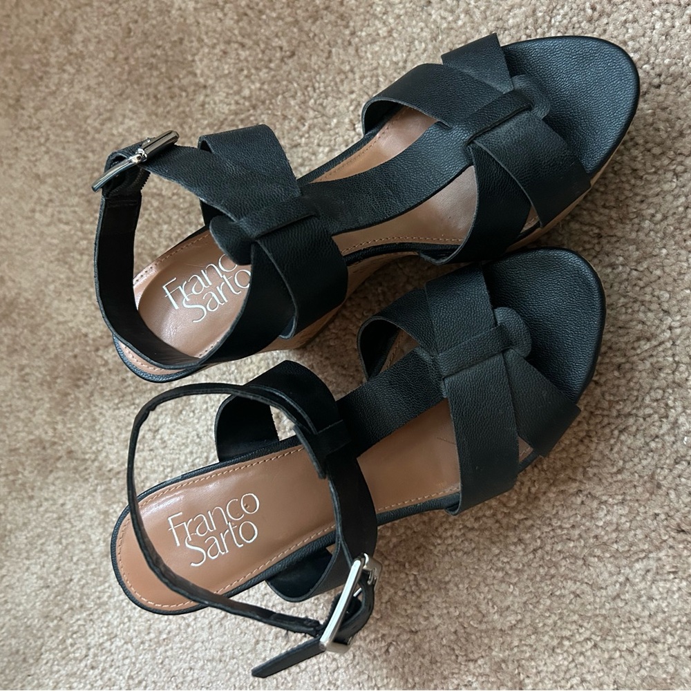 Franco Sarto Black Strappy Wedges - Picture 2 of 5